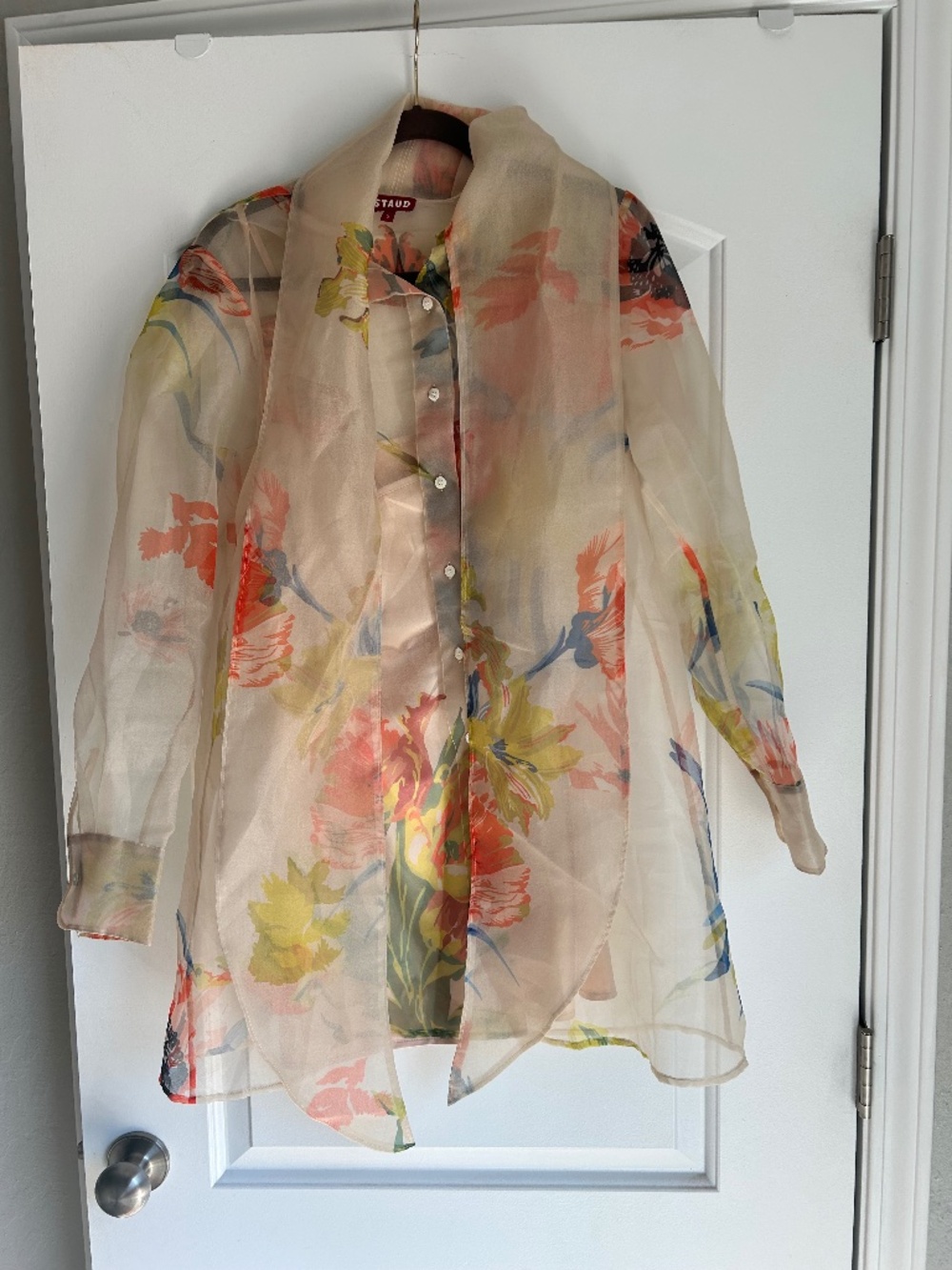 STAUD organza floral overlay with neck tie and slip size small